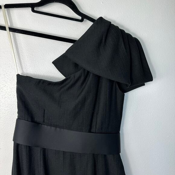 Marchesa Notte Dress One Shoulder Mini Bow Beaded Belted Cocktail LBD Black 4 - Picture 8 of 9